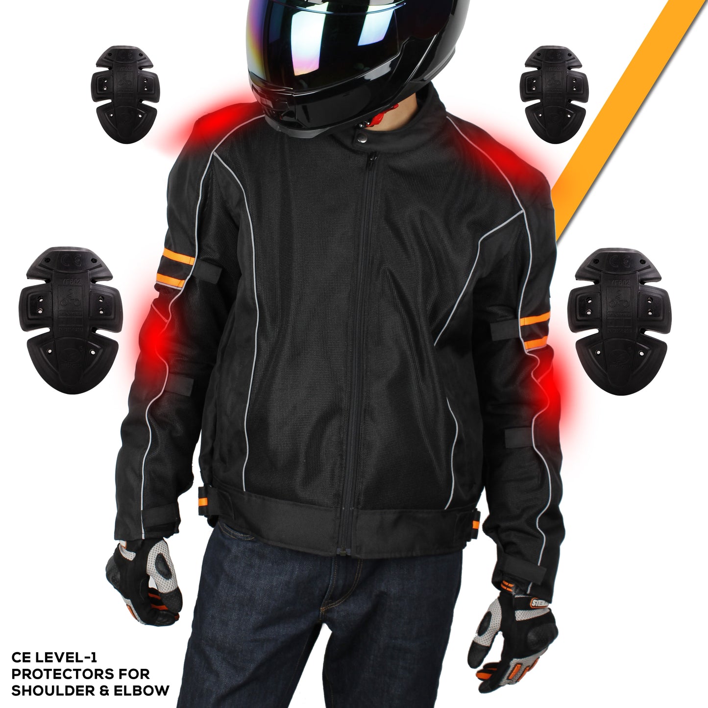 Steelbird Khardungla Riding Jacket with Impact Protection and Abrasion Resistance (Black Orange)
