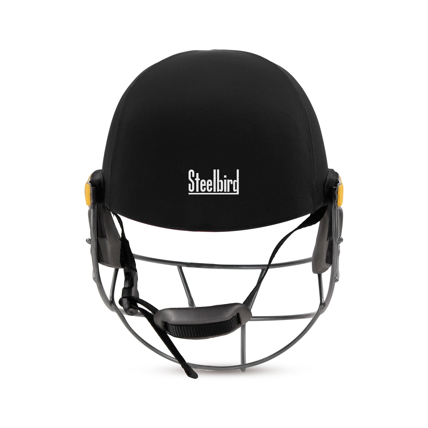 Steelbird Hitz Titanium Grill Premium Cricket Helmet for Men & Boys (Fixed Spring Steel Grill | Light Weight) (BlackFabric with Green Interior)
