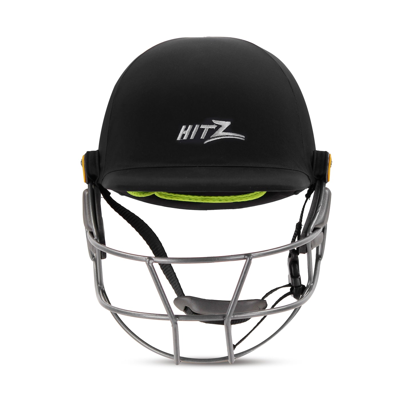 Steelbird Hitz Titanium Grill Premium Cricket Helmet for Men & Boys (Fixed Spring Steel Grill | Light Weight) (BlackFabric with Green Interior)