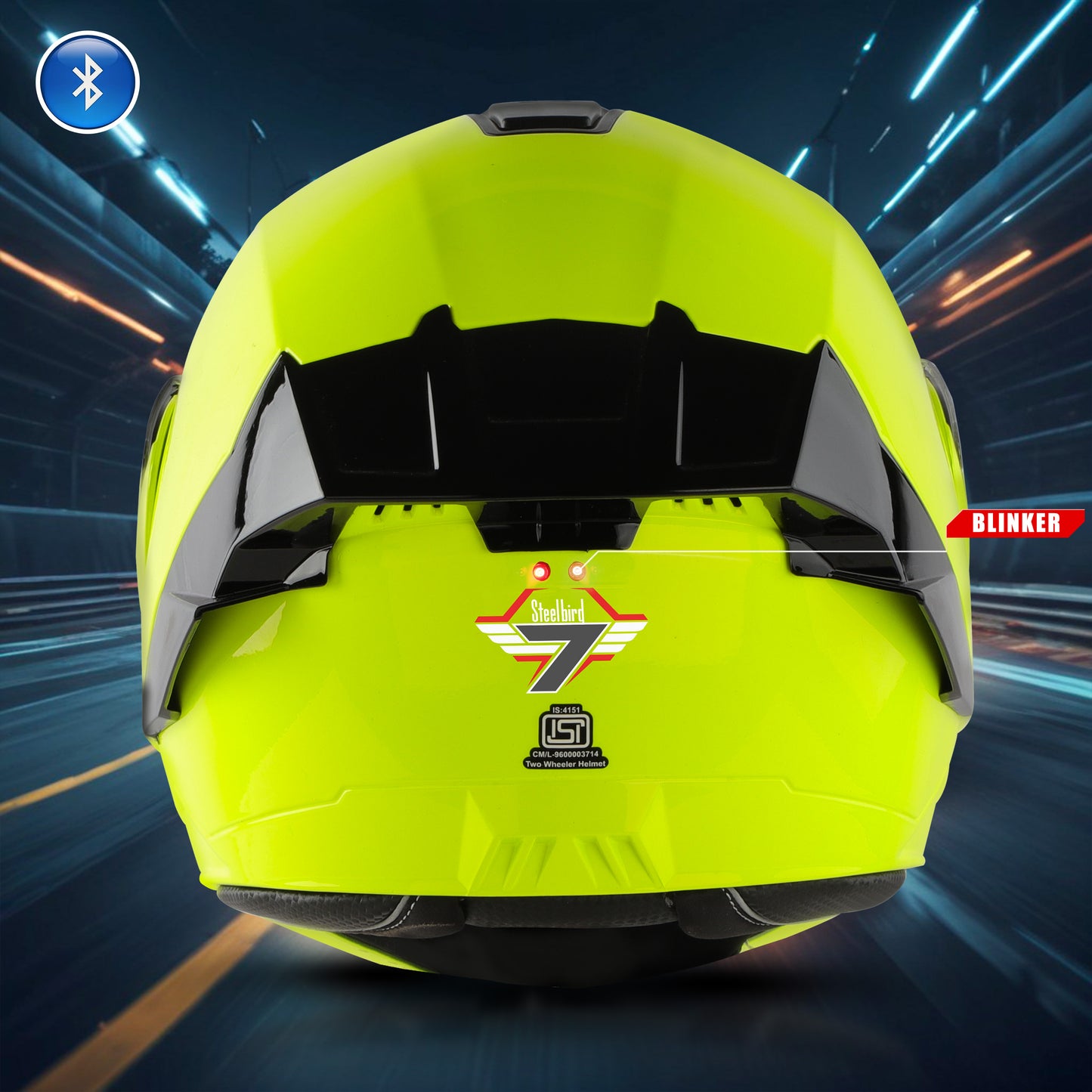 Steelbird Bluetooth Flip Up ISI Certified Helmet for Men and Women with Inner Smoke Sun Shield | SBA-8 7Wings (Glossy Fluo Neon)