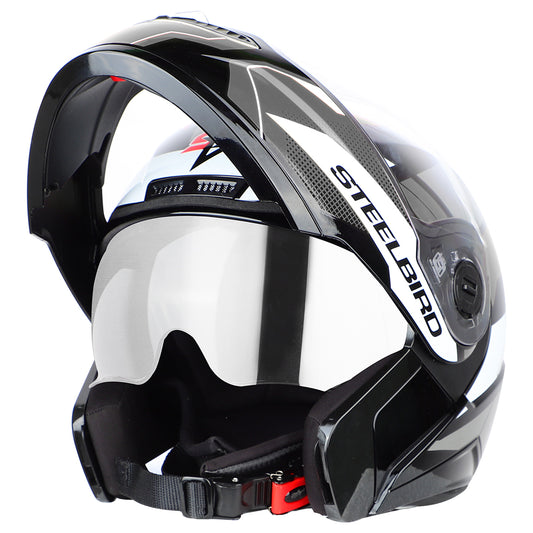 Steelbird SBA-7 Huracan ISI Certified Flip-Up Helmet for Men and Women with Inner Sun Shield (Matt Black Grey)