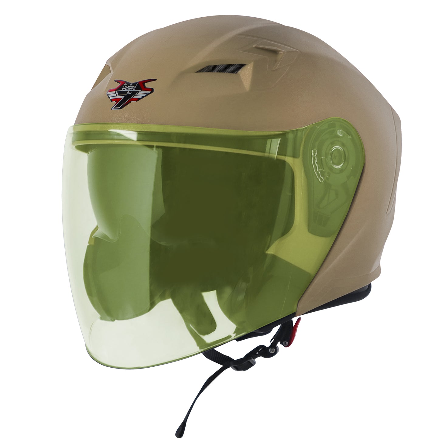 Steelbird SBA-17 7Wings ISI Certified Open Face Helmet for Men and Women with Inner Smoke Sun Shield (Dashing Desert Storm with Tinted Yellow Visor)