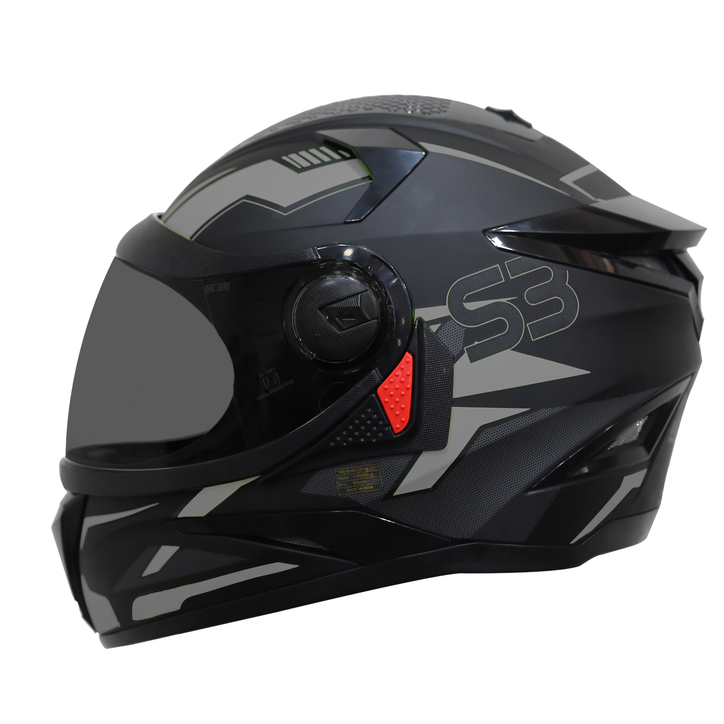 Steelbird SBH-17 Terminator ISI Certified Full Face Graphic Helmet for Men and Women (Matt Black Grey with Smoke Visor)