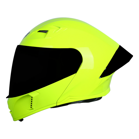 Steelbird SBA-20 7Wings ISI Certified Flip-Up Helmet with Black Spoiler for Men and Women with Inner Smoke Sun Shield (Glossy Fluo Neon with Smoke Visor)