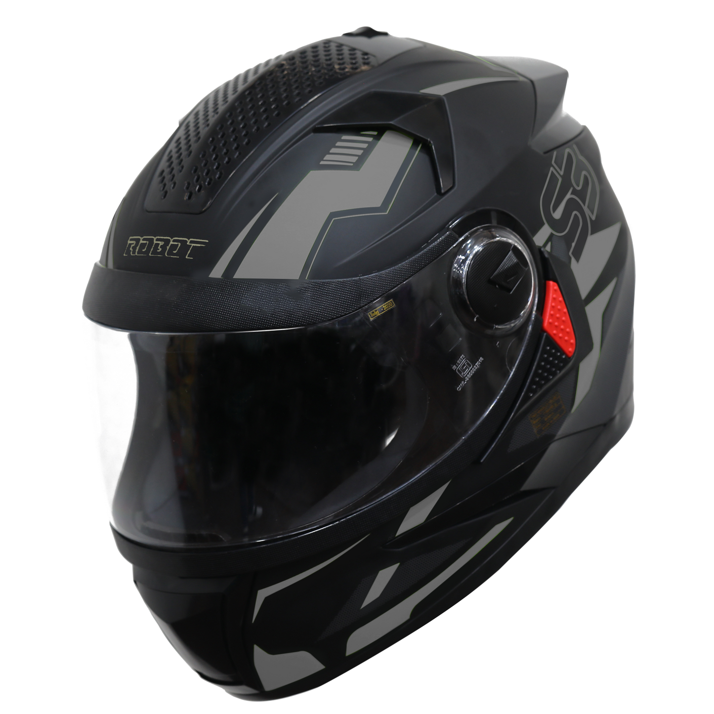 Steelbird SBH-17 Terminator ISI Certified Full Face Graphic Helmet for Men and Women (Matt Black Grey with Clear Visor)