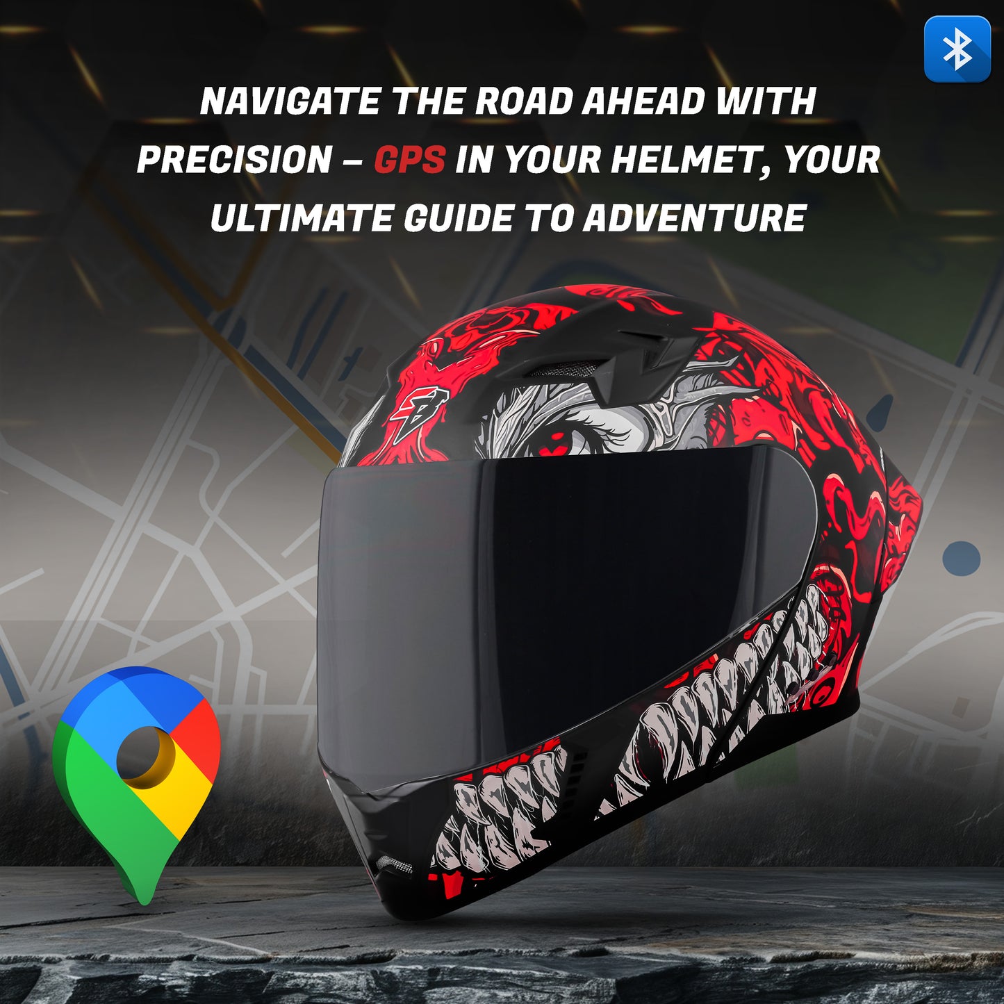 Steelbird SBA-20 Draco Bluetooth ISI Certified Full Face Helmet for Men and Women with Inner Smoke Sun Shield (Glossy Black Red)