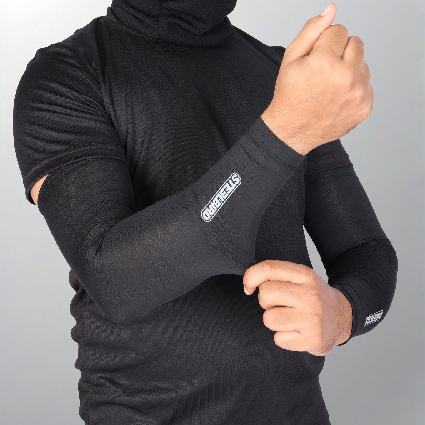 Steelbird Sarchu 1.0 Arm Sleeves Black Unisex for Sports, Running, Cricket, Bike Riding, Cycling, Basketball & Breathable (Sold as a Pair)