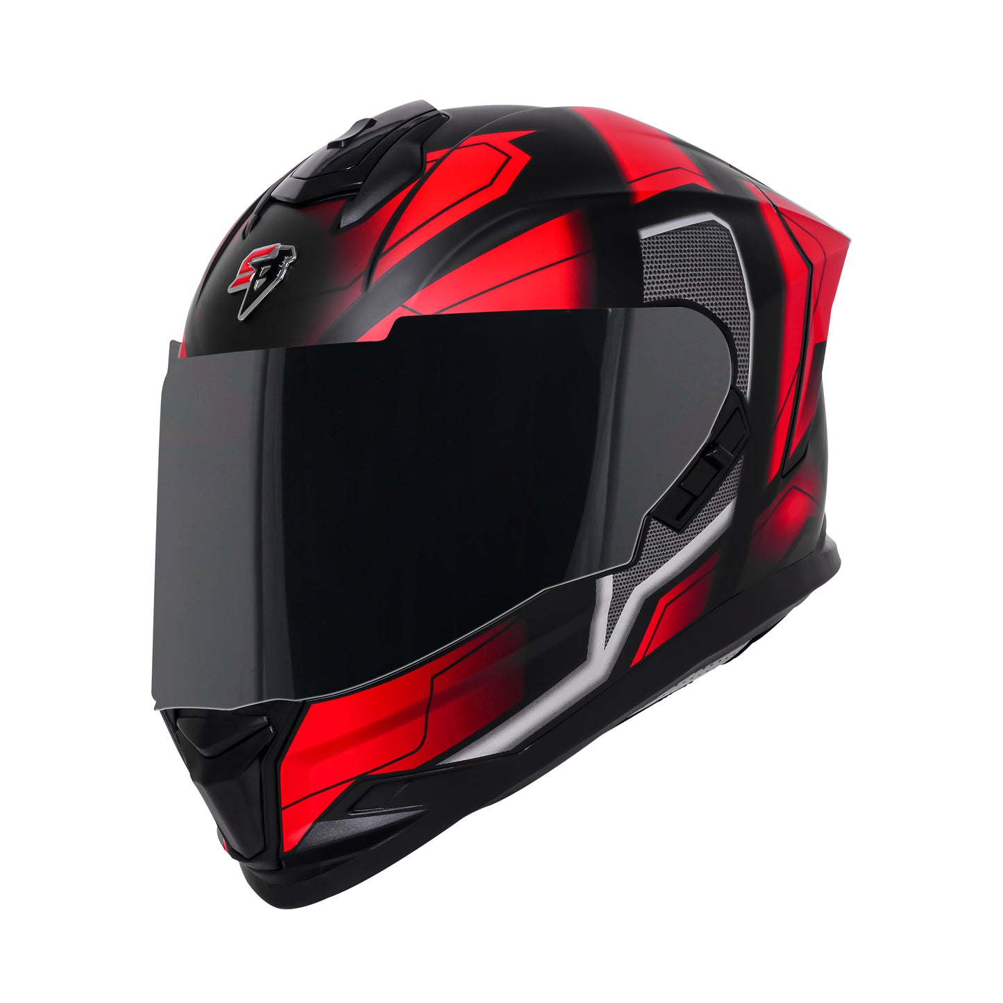 Steelbird SBH-57 Fighter F3 ISI and DOT Certified Full Face Helmet for Men and Women with Inner Silver Sun Shield (Glossy Black Red)