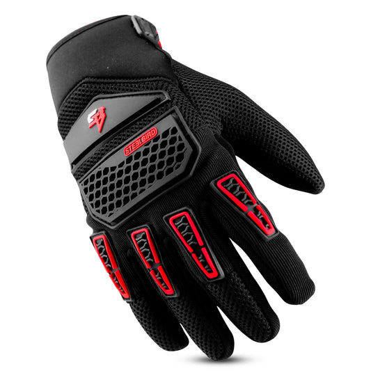 Steelbird Adventure A-2 Full Finger Bike Riding Gloves with Touch Screen Sensitivity at Thumb and Index Finger, Protective Off-Road Motorbike Racing (Red)