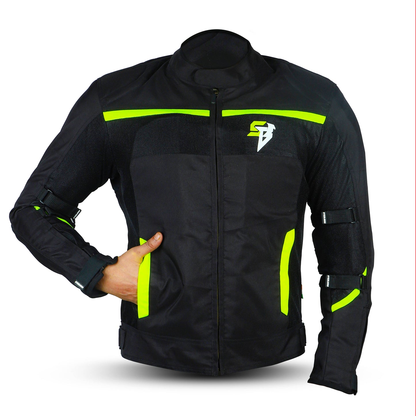 Steelbird Riding Jacket Zojila Z2 with Accordian Panel and Chest Pad - Removable CE Level 2 Protector and Zippered cuff (Neon)