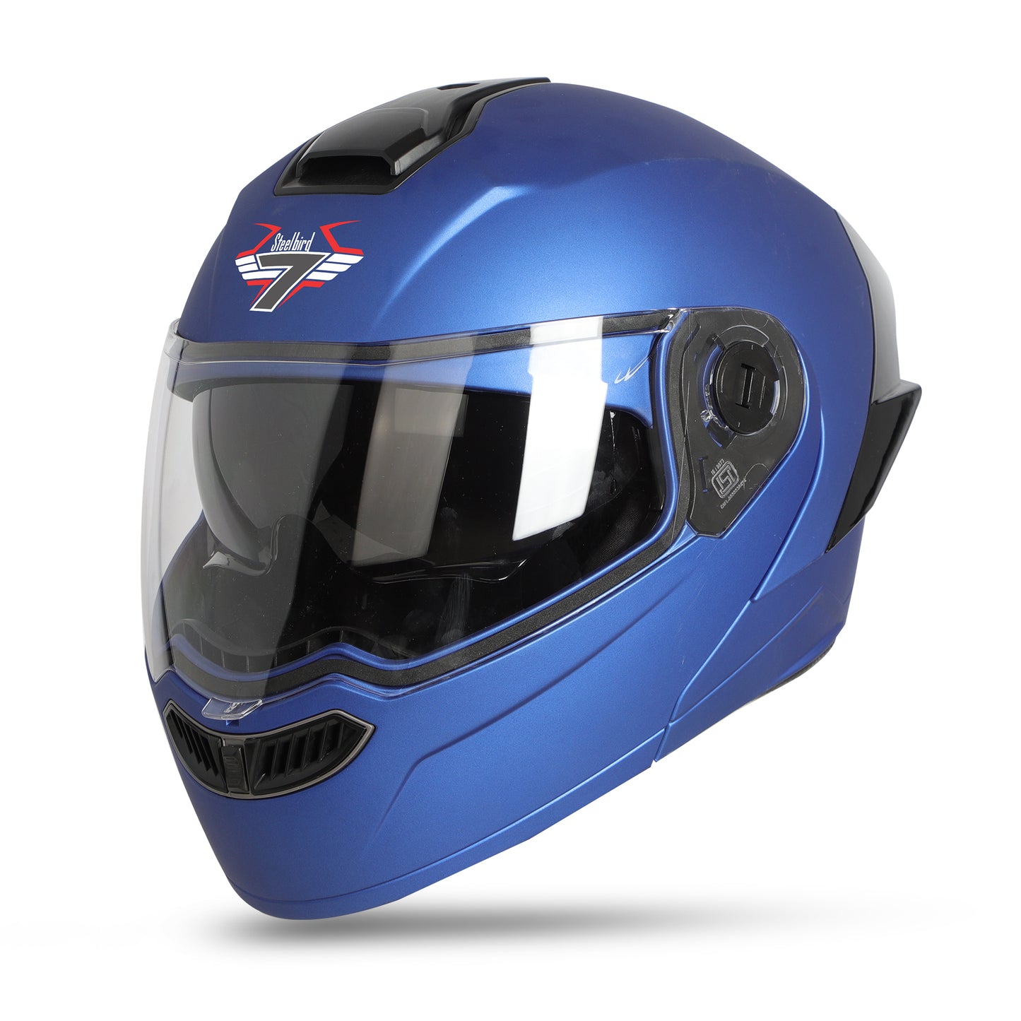 Steelbird SBA-8 7Wings ISI Certified Flip-Up Helmet for Men and Women with Inner Smoke Sun Shield (Matt Y. Blue)