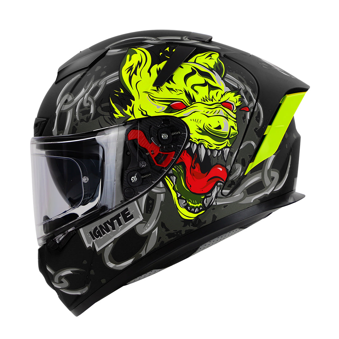 Ignyte IGN-4 Hyena ISI/DOT Certified Full Face Graphic Helmet with Outer Anti-Fog Clear Visor and Inner Smoke Sun Shield