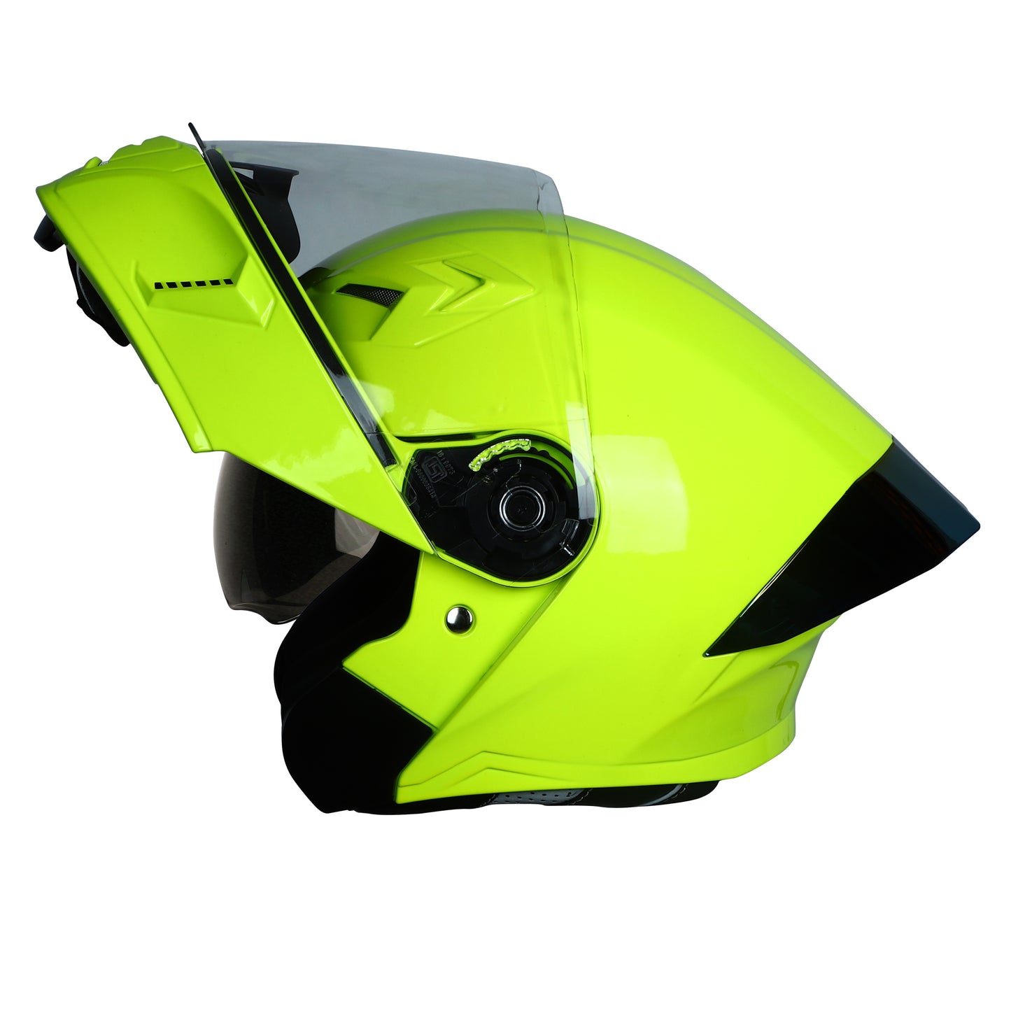 Steelbird SBA-20 7Wings ISI Certified Flip-Up Helmet with Black Spoiler for Men and Women with Inner Smoke Sun Shield (Glossy Fluo Neon)