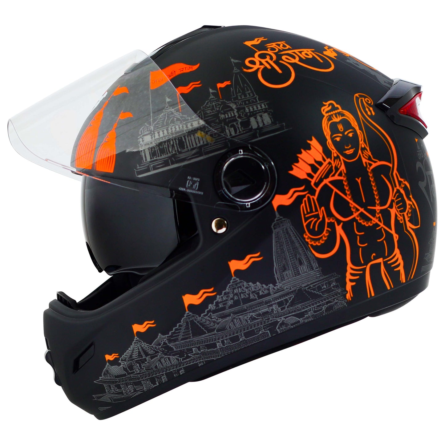Steelbird SBH-34 Jai Shree Ram Reflective ISI Certified Full Face Graphic Helmet for Men and Women (Glossy Black with Inner Smoke Sun Shield)
