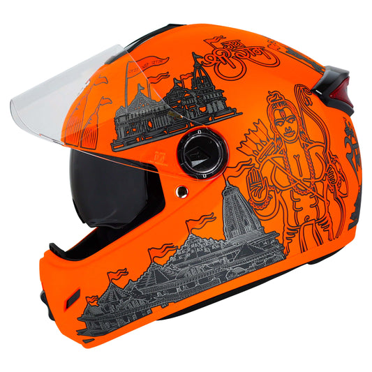 Steelbird SBH-34 Jai Shree Ram Reflective ISI Certified Full Face Graphic Helmet for Men and Women (Glossy Orange with Inner Smoke Sun Shield)