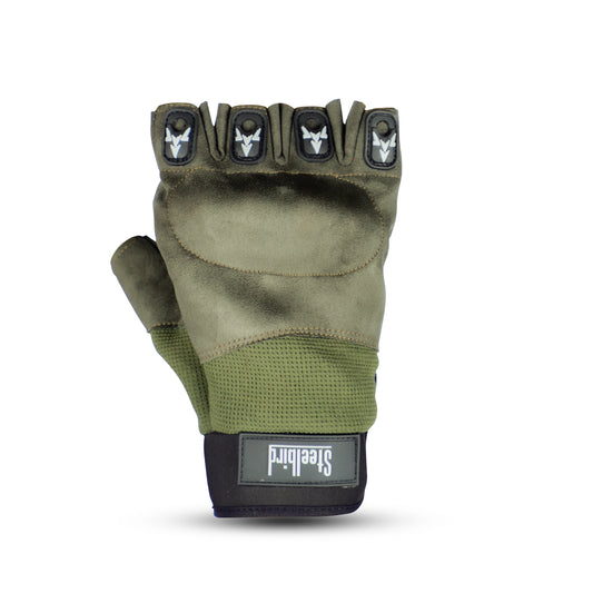 Steelbird Experience 1.0 Reflective Half Finger Bike Riding Gloves, Protective Off-Road Motorbike Racing (Green)