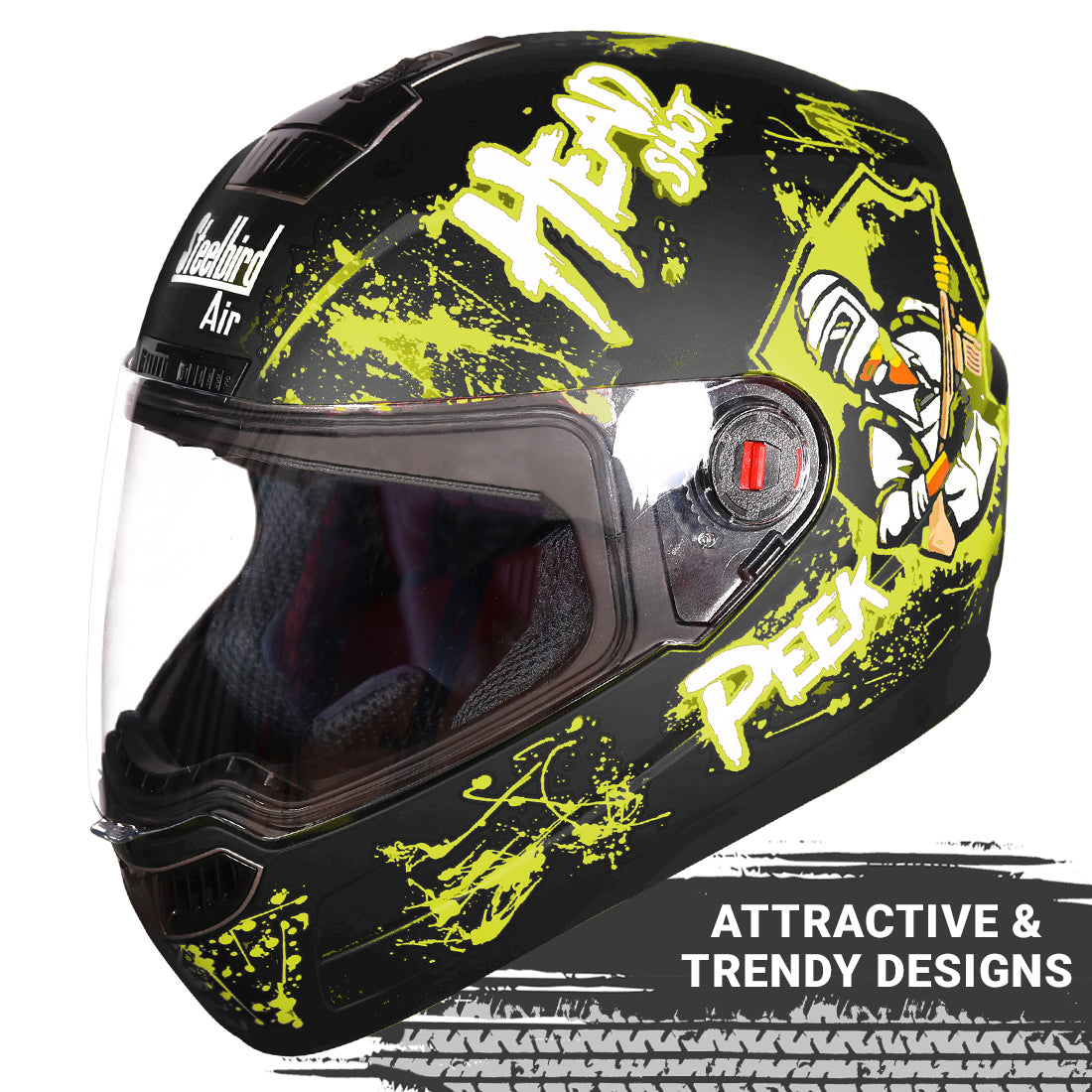 Steelbird SBA-1 Hitman ISI Certified Full Face Graphic Helmet (Matt Black Yellow with Clear Visor)
