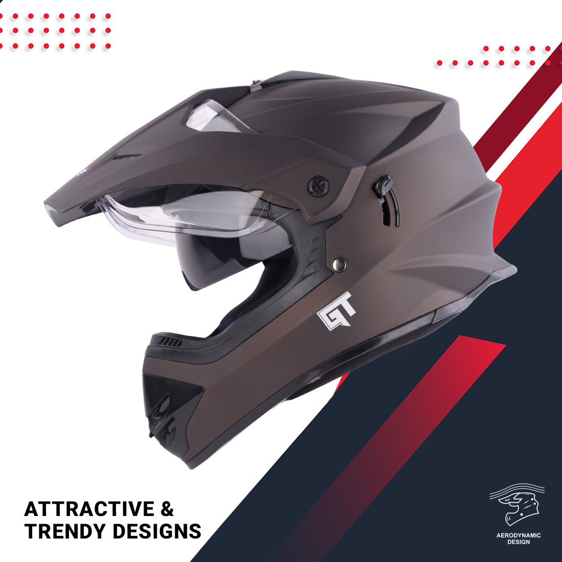 Steelbird GT Off Road ISI Certified Motocross Double Visor Full Face Helmet Outer Clear Visor and Inner Smoke Sun Shield (Matt Royal Brown)