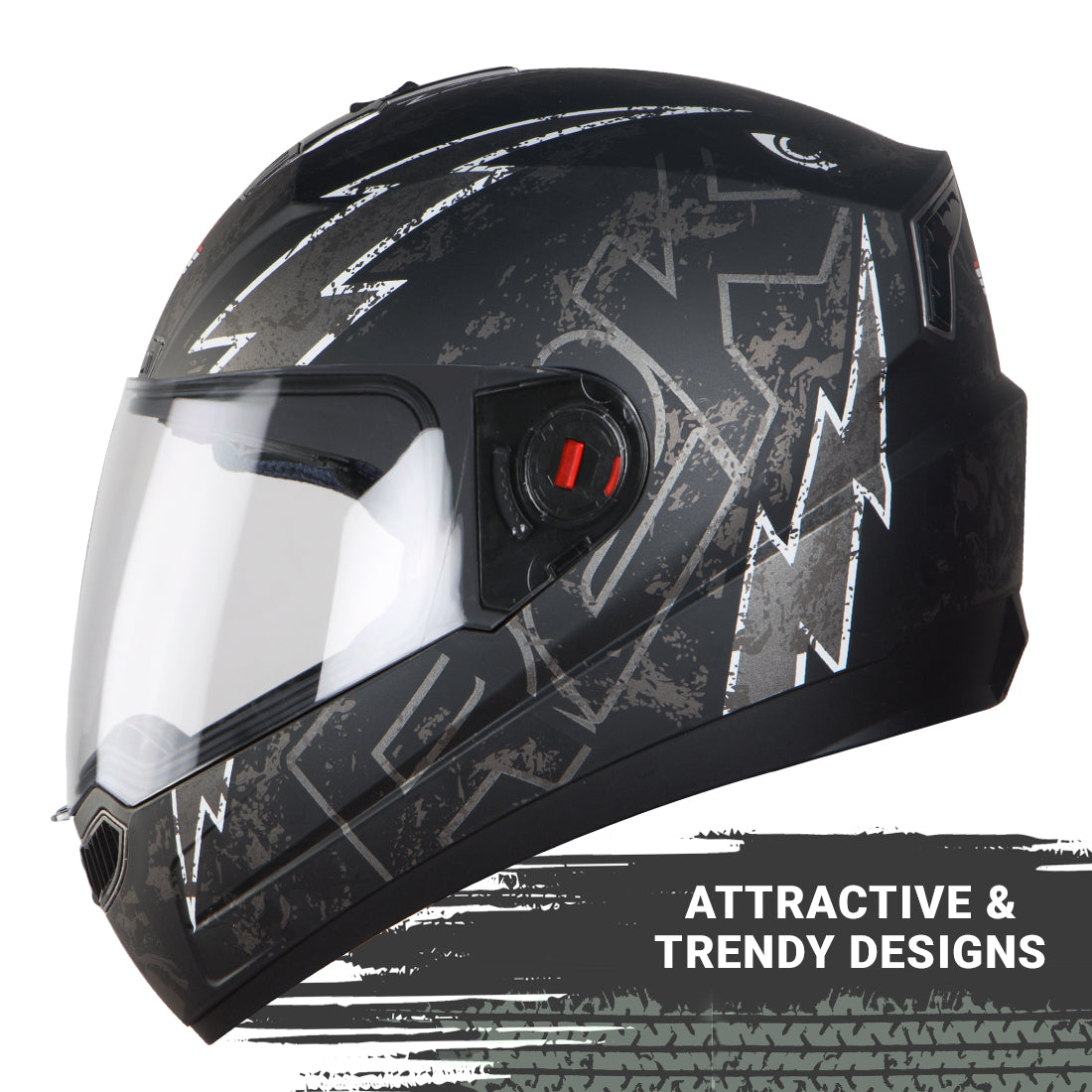 Steelbird SBA-1 R2K Live ISI Certified Full Face Graphic Helmet for Men and Women (Matt Black Grey with Clear Visor)