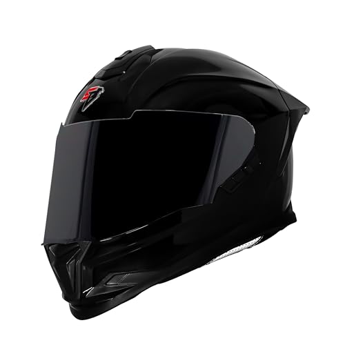 Steelbird SBH-57 Fighter F5 ISI and DOT Certified Full Face Helmet for Men and Women with Inner Silver Sun Shield (Glossy Black)