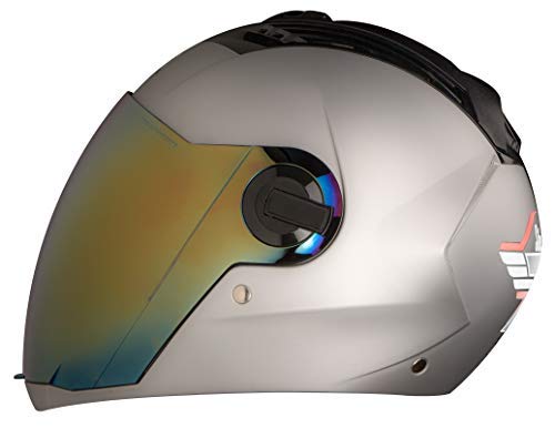 Steelbird SBA-2 7Wings ISI Certified  Full Face Helmet for Men and Women Fitted with Clear Visor (Matt Silver with Chrome Gold Visor)