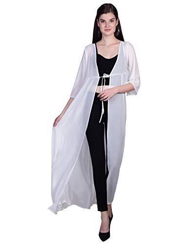 ORZEL Ladies Black Georgette Fabric Full Length Shrug (White)