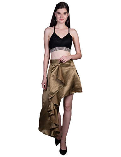 ORZEL Girls/Women’s Satin Asymmetrical Ruffle Skirt Latest Women Western Short Dresses (Olive Green)