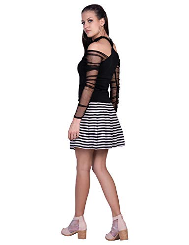 ORZEL Girls Stripe Knife Pleated Skirt Short Length Front Zip Fly with Snap Button Latest Women Western Short Dresses (Black/White Stripe)