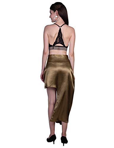 ORZEL Girls/Women’s Satin Asymmetrical Ruffle Skirt Latest Women Western Short Dresses (Olive Green)