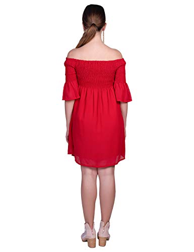 ORZEL Red Smoking Off Shoulder Blouse Dress Latest Stylish Women Western Dresses Above Knee Length (Red)