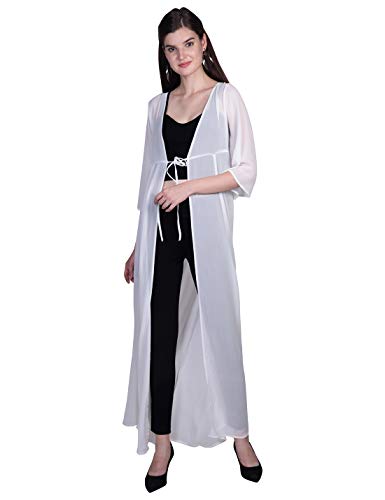 ORZEL Ladies Black Georgette Fabric Full Length Shrug (White)
