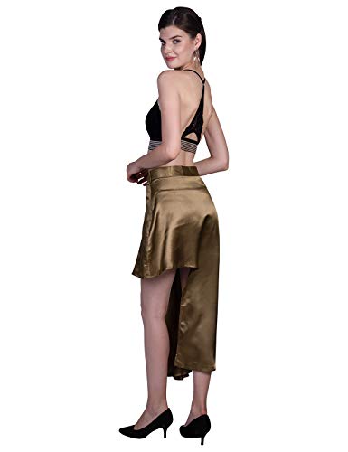 ORZEL Girls/Women’s Satin Asymmetrical Ruffle Skirt Latest Women Western Short Dresses (Olive Green)