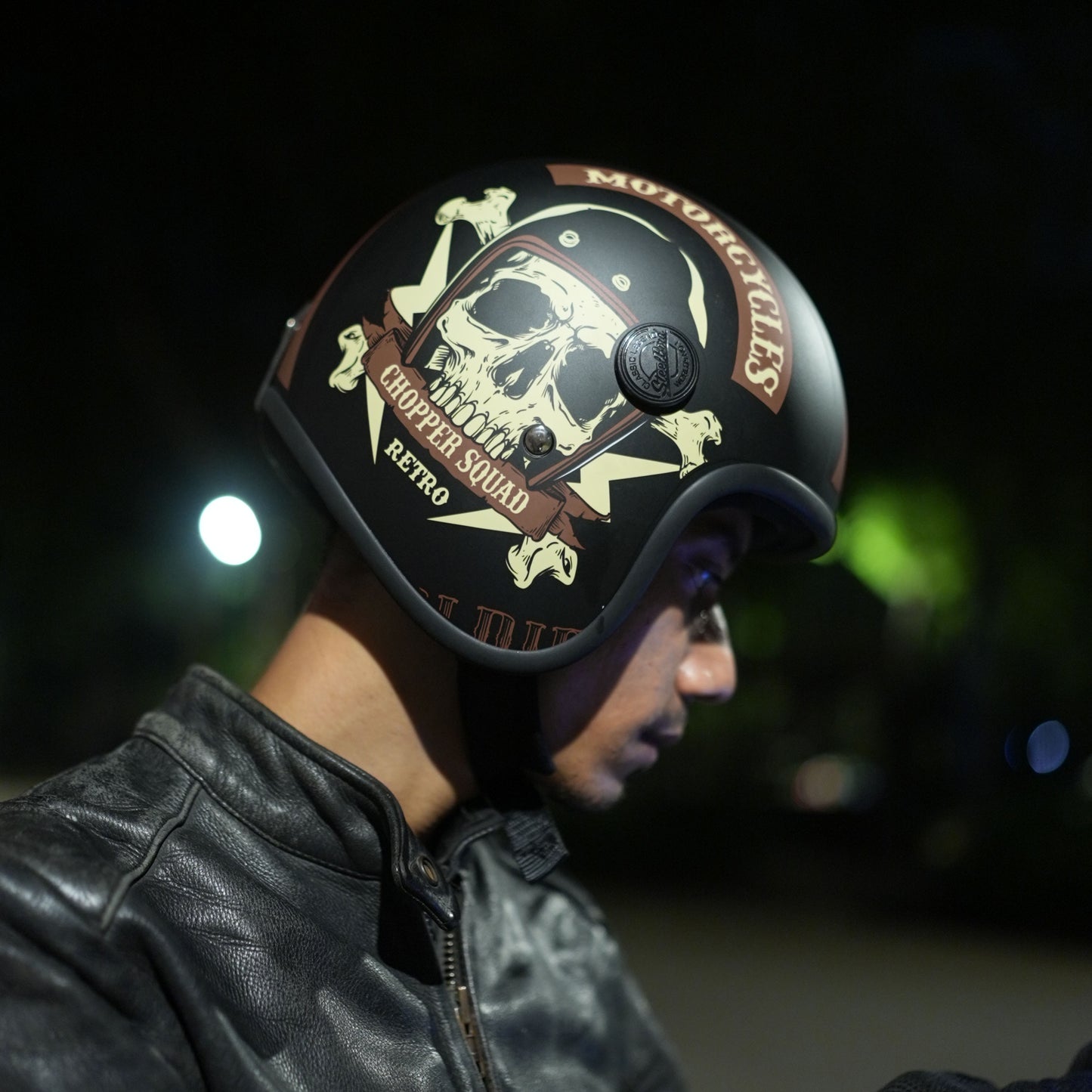 Steelbird SBH-55 Chopper Squad ISI Certified Open Face Helmet for Men and Women (Glossy Black Gold)