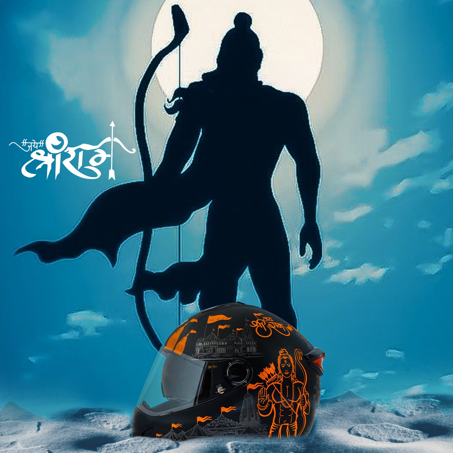 Steelbird SBH-34 Jai Shree Ram Reflective ISI Certified Full Face Graphic Helmet for Men and Women (Glossy Black with Inner Smoke Sun Shield)