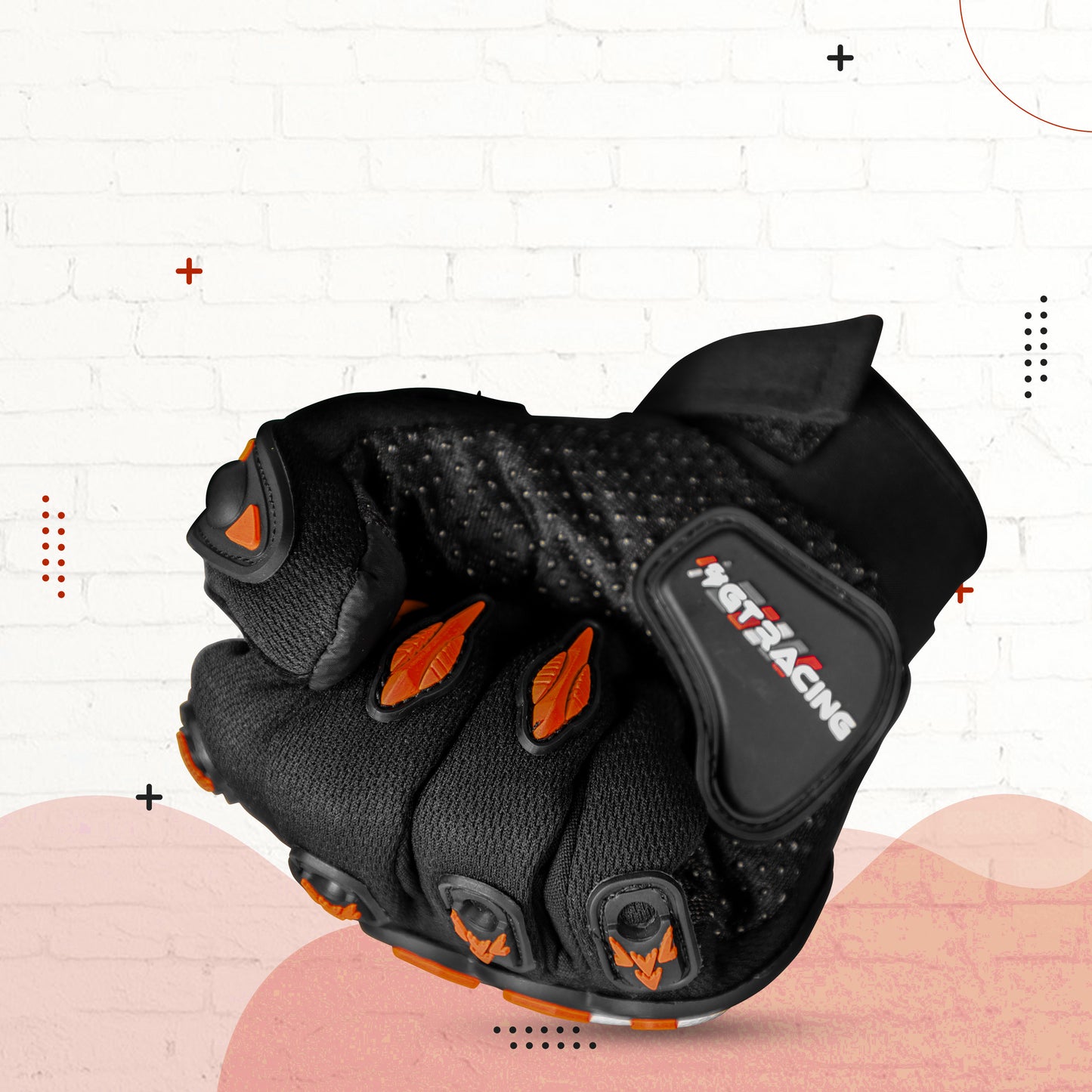 Steelbird Experience 1.0 Reflective Full Finger Bike Riding Gloves with Touch Screen Sensitivity at Thumb and Index Finger, Protective Off-Road Motorbike Racing (Black Orange)