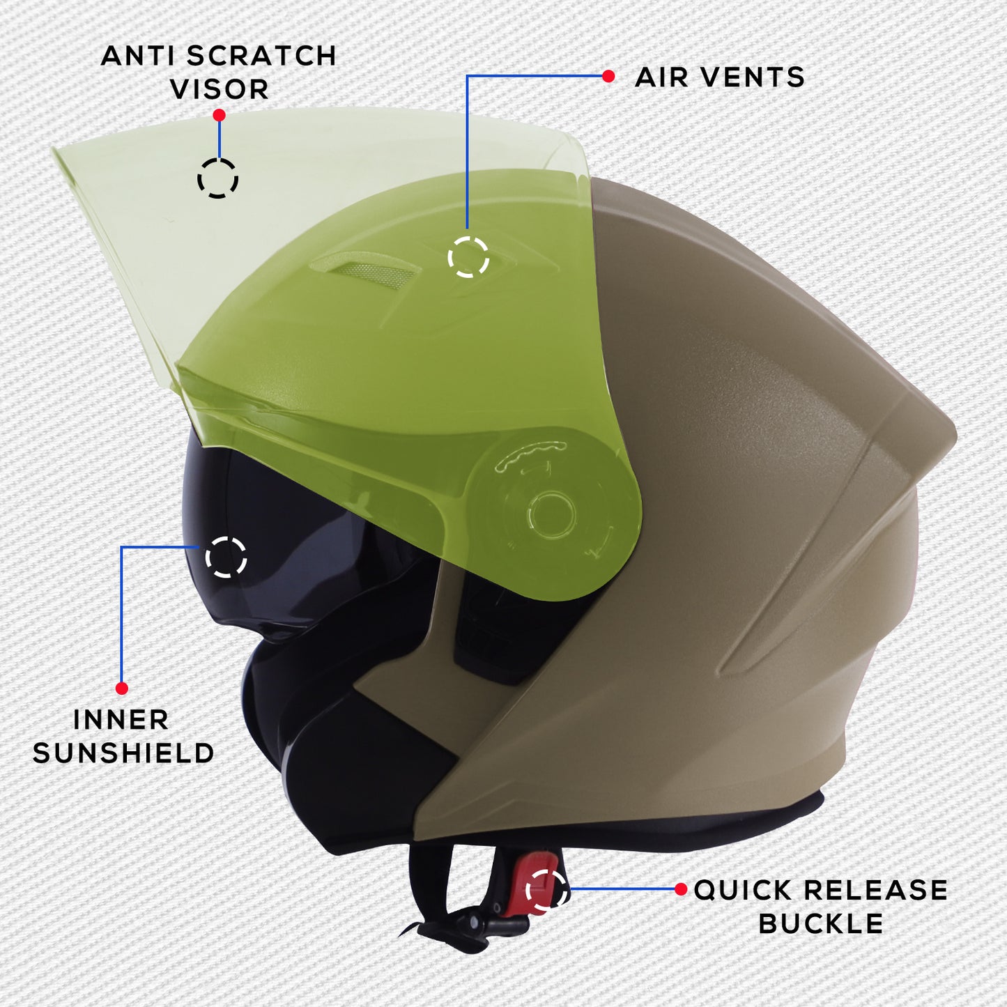 Steelbird SBA-17 7Wings ISI Certified Open Face Helmet for Men and Women with Inner Smoke Sun Shield (Dashing Desert Storm with Tinted Yellow Visor)