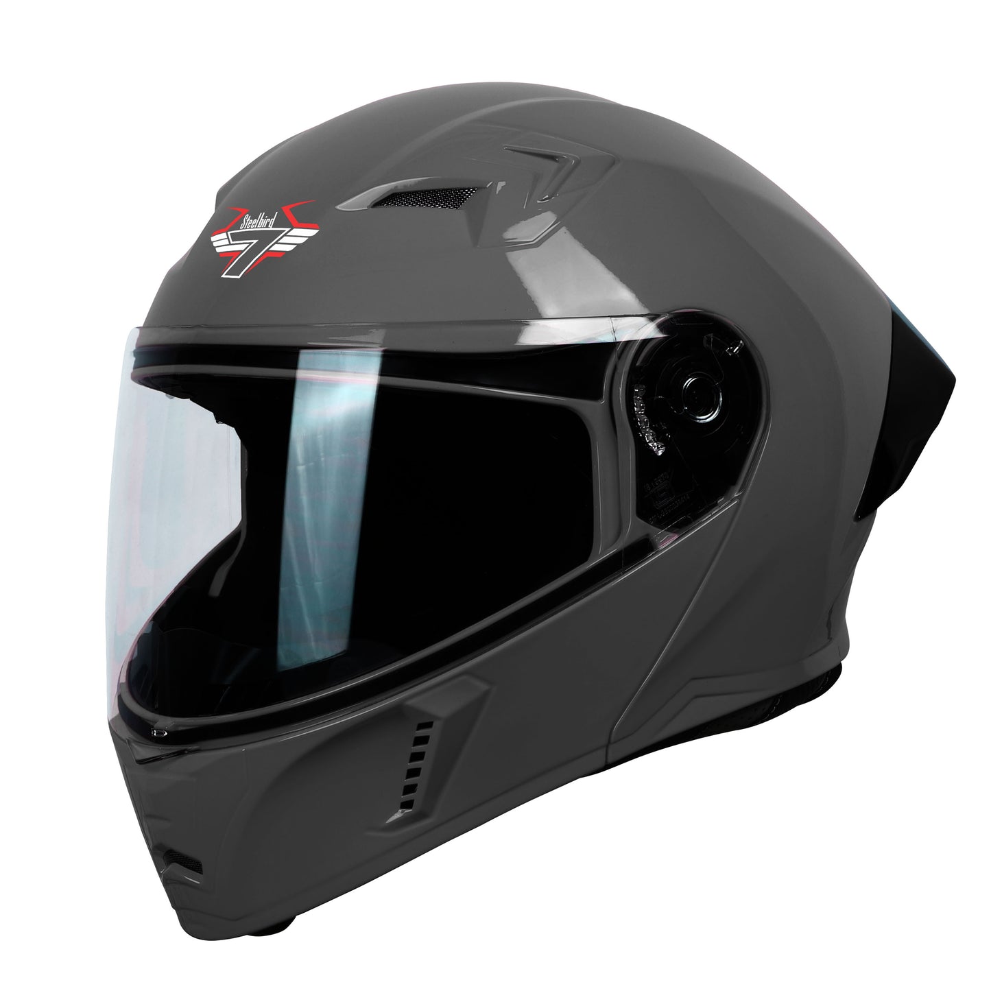 Steelbird SBA-20 7Wings ISI Certified Flip-Up Helmet with Black Spoiler for Men and Women (Glossy H. Grey with Clear Visor)