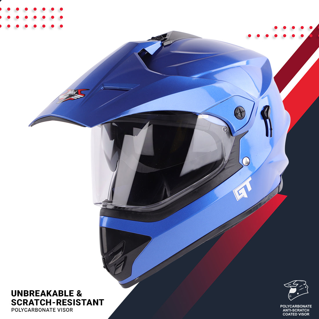 Steelbird GT Off Road ISI Certified Motocross Double Visor Full Face Helmet Outer Clear Visor and Inner Smoke Sun Shield (Glossy Y. Blue)