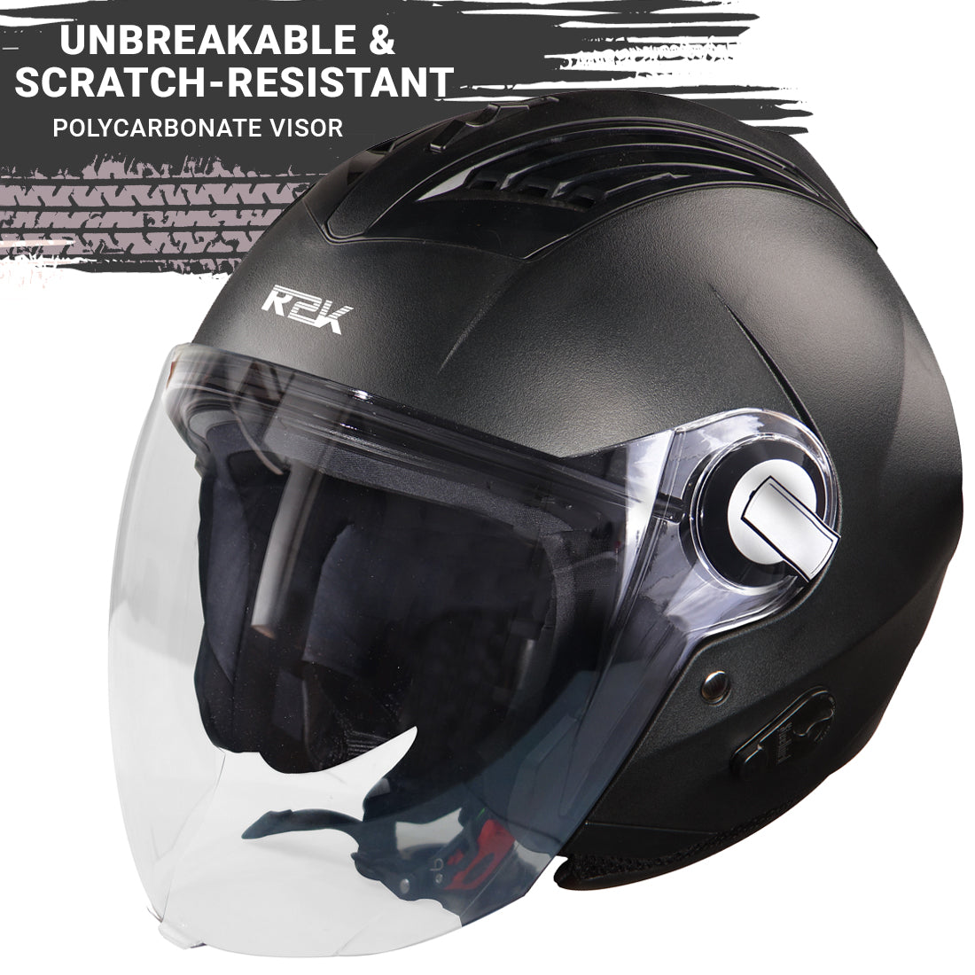 Steelbird SBA-3 R2K Classic ISI Certified Open Face Helmet (Black with Clear Visor)