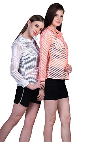 ORZEL Girls/Women’s Diagonally Made Stripe Full Sleeve Shirt (Neon Orange)
