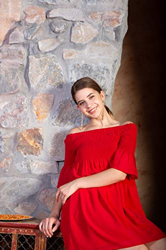 ORZEL Red Smoking Off Shoulder Blouse Dress Latest Stylish Women Western Dresses Above Knee Length (Red)