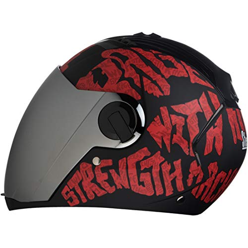 Steelbird SBA-2 Strength ISI Certified Full Face Graphic Helmet for Men and Women Fitted with Clear Visor (Matt Black Red with Chrome Silver Visor)