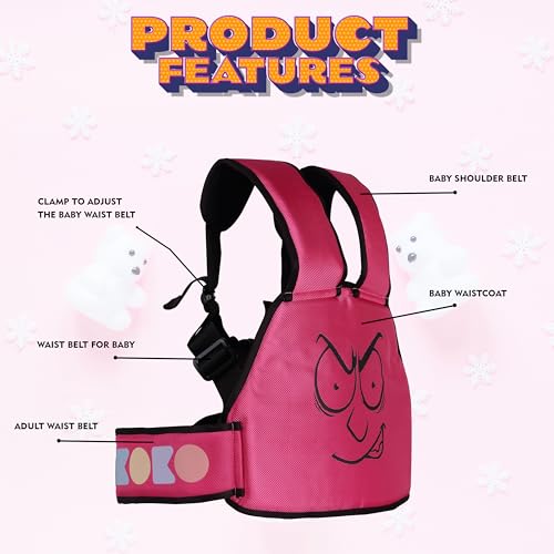 Koko Two Wheeler Adjustable Child Safety Belt for Baby Boys and Baby Girls with Double Buckles - Up to Age 6 (Pink)