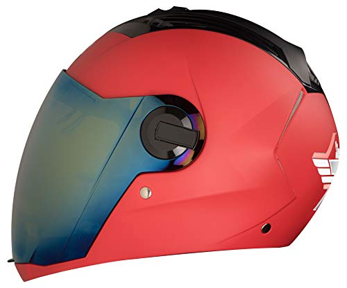 Steelbird SBA-2 7Wings ISI Certified Full Face Helmet for Men and Women Fitted with Clear Visor (Matt Sports Red with Chrome Gold Visor)