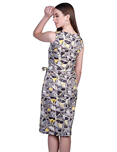 ORZEL Geometrical Printed Shift Dress Cap Sleeves Long Length Latest Women Western Dresses Knee Length (Geometrical Print)