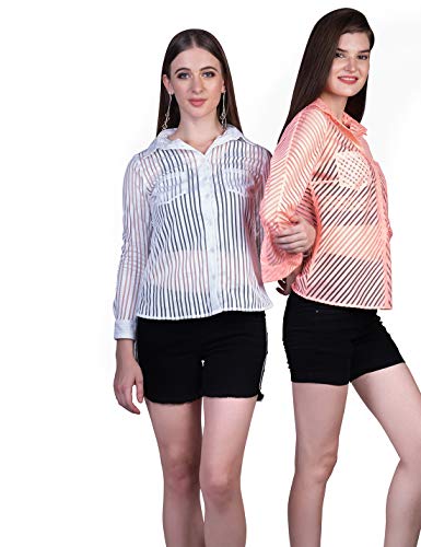 ORZEL Girls/Women’s Diagonally Made Stripe Full Sleeve Shirt (Neon Orange)