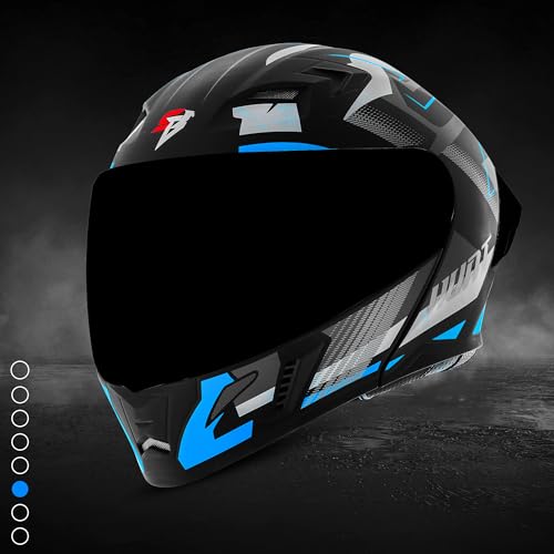 Steelbird SBA-20 Hunt ISI Certified Flip-Up Graphic Helmet for Men and Women with Inner Smoke Sun Shield (Matt Black Jazz Blue with Black Spoiler and Smoke Visor)