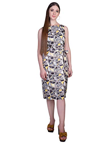 ORZEL Geometrical Printed Shift Dress Cap Sleeves Long Length Latest Women Western Dresses Knee Length (Geometrical Print)