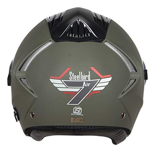 Steelbird SBA-2 7Wings ISI Certified  Full Face Helmet for Men and Women Fitted with Clear Visor (Matt Battle Green with Chrome Gold Visor)