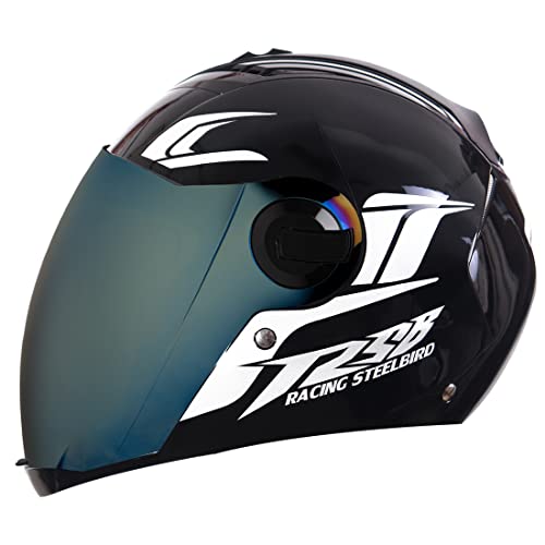 Steelbird SBA-2 Moon ISI Certified Full Face Graphic Helmet for Men and Women Fitted with Clear Visor (Dashing Black with Chrome Gold Visor)